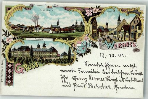 Werneck 1901 Psychiatrie'sche Anstalt Dorfstrasse Stadtwappen