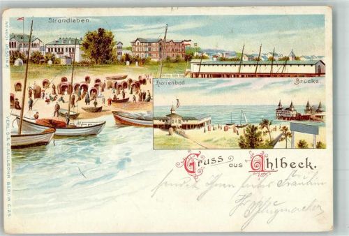 Seebad Ahlbeck 1901 Strand Strandkörbe Seebrücke Herrenbad