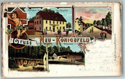 Königsfeld Lithographie Gasthaus Steinbruch Waldansicht Dorfstraße