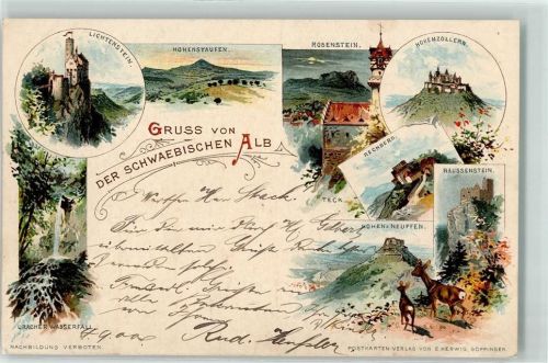 Hohenstaufen 1900 Burg Lichtenstein Uracher Wasserfall Rehe Schloß Hohenzollern