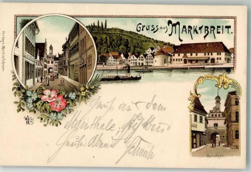 97340 W8713 Marktbreit 1897 Lithographie Maintor Main Raddampfer Verlag Ottmar Zieher-München