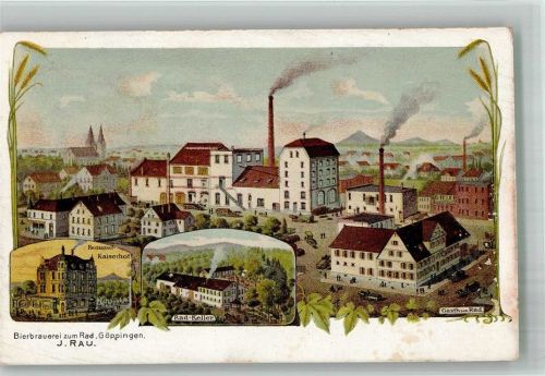 Göppingen Brauer zum Rad ( J. Rau ) , Restaurant Kaiserhof, Lithographie
