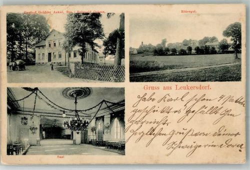 Leukersdorf Bahnpost Chemnitz Stollberg 14.4.15 Rittergut Gasthaus Goldener Anker