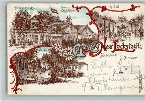 Lockstedt 1899 Lithographie Neu Lockstedt Gasthaus Hermannsruh Garten Großer Ballsaal