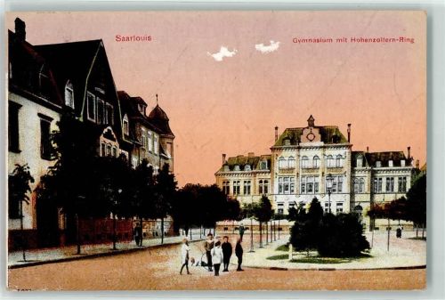 Saarlouis 1916 Gymnasium mit Hohenzollern Ring Kind mit Rad