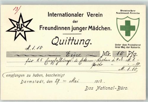 Darmstadt 1913 Quittung Deutscher National Verein