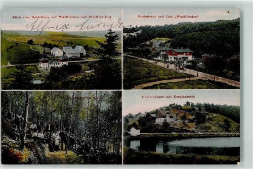 Kuhschnappel 1914 Blick von Heidelberg auf Waldfrieden u. Pfeiffers Gut Gasthaus u. Cafe Waldfrieden Gemeindeamt m. Karpfenteich