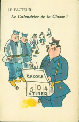 Postbote mit Tagen bis zum Ende der Militärzeit Le Calendrier de la Classe Militär Frankreich Mechanik Dreh AK