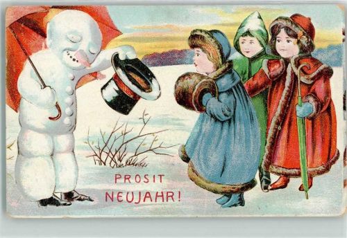 1914 Zylinder und Regenschirm vermenschlicht Neujahr