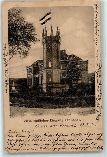 Friesack 1905 Villa südlicher Eingang zur Stadt Lithographie