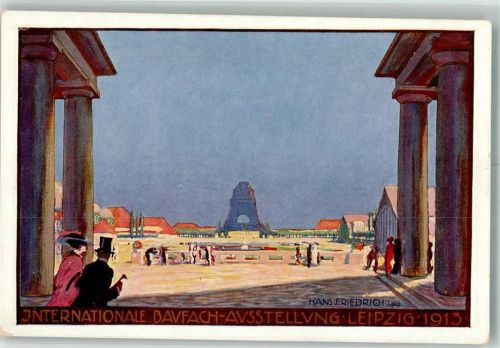 Leipzig offiz. Karte Nr. 7 Baufachausstellung Haupteingang sign Hans Friedrich