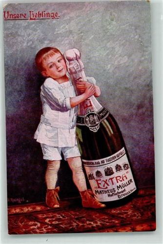1918 Matheus Müller Kind mit einer großen Flasche AK