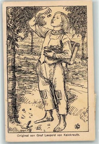 Hamburg 1911 Kinderhilfstag sign. Graf Leopold von Kalckreuth - Schulkind beim Kirschenessen