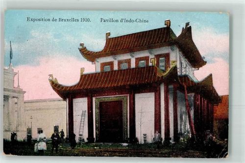 Brüssel Bruxelles 1910 - Exposition de Bruxelles 1910 Pavillon d Indo Chine Ausstellung Leiter Mann