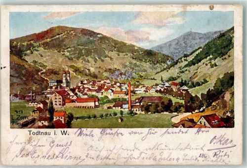 Todtnau Kirche Fabrik sign. L. Zorn Bahnpost Zell