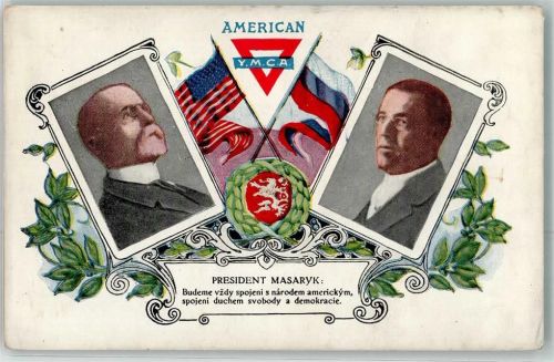 Y.M.C.A. Präsident Masaryk verbunden mit Amerika Präsident Woodrow Wilson Fahne Jugendbewegung