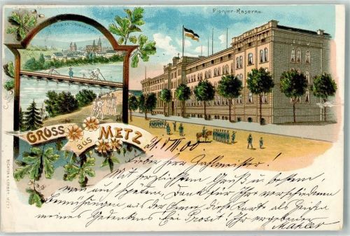 Metz 1900 Pionier Kaserne Pionier Übungs Platz Lithographie