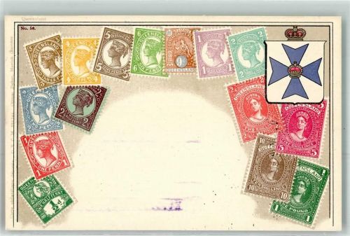 Briefmarkenabbildungen Queensland Wappen Blau Weiß Krone