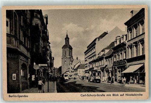 Spandau Carl Schurzstraße Nikolaikirche Bank Tabakwaren-Geschäft Straßenbahn