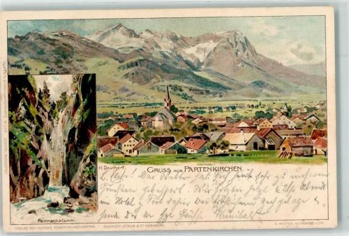 Partenkirchen Partnachklamm Wasserfall sign. H. Deuchert
