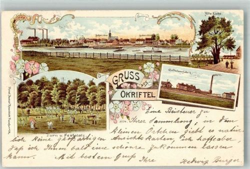 Okriftel 1898 Cellulosefabrik Turn- und Festplatz Gasthaus zum Anker Alte Eiche