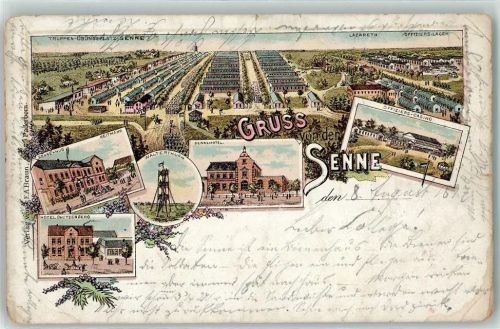 33098 W4790 Sennelager 1897 Gebrauchsspuren Übungsplatz Gasthaus Sennekrug Heitmann Walterturm Sennehotel Offiziers Casino Hotel Dautzenberg Lithographie