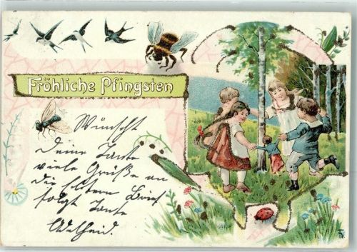 1901 mit Glimmer - Glitzerauflage Insekten Fliege Biene Schwalbe Marienkäfer