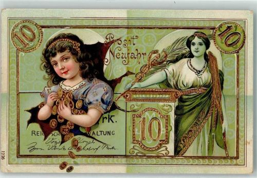 1919 durchbrochene Papierwand Geld Golddruck Neujahr AK