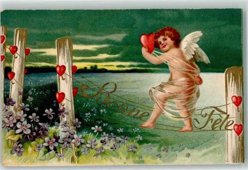 1905 Engel mit Herzen Bonne Fete AK