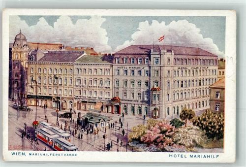 Wien Hotel Mariahilf Mariahilferstraße Straßenbahn Oldtimer sign. L. Waldhäuser