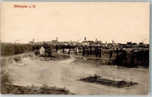 Dillingen 1910 mit Donaubrücke und Flösser Verlag Ludwig Sauer Fotograf Simson