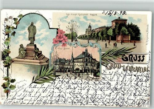 10115 W1000 Lichterfelde 1898 Gebrauchsspuren Lithographie Kaiser Wilhelm I. Denkmal Kgl. Haupt Kadetten-Anstalt