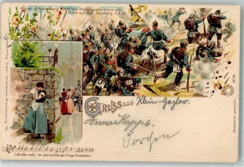 1911 Major von Kaiserberg führt die Grenadiere zum Sturm auf Geisberg Litho