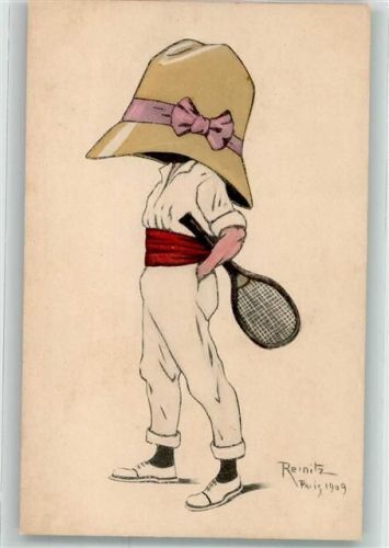Auf AK Verlag BKW I 366-5 Hutmode sign. Reinitz Paris Tennis 1909 Künstlerkarte