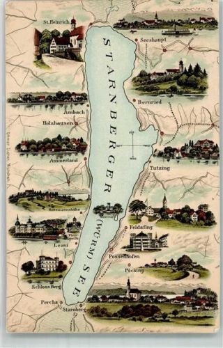 Seeshaupt 1906 Vogelschau Starnberger See