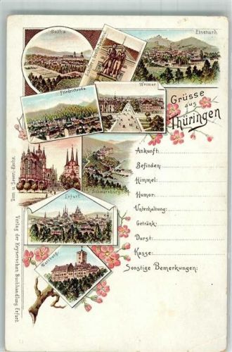Gotha Lithographie Schiller u. Goethe Denkmal Wartburg Dom
