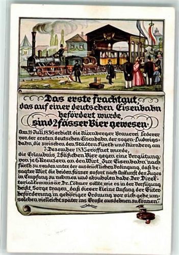 Nürnberg 1935 100 Jahre deutsche Eisenbahnen Erstes Frachtgut zwei Fässer Ledererbräu