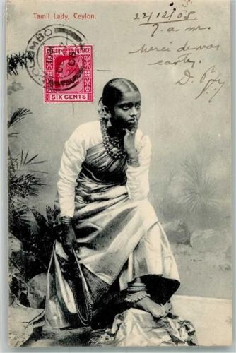Colombo 1906 Tracht Tamil Girl Briefmarke Bildseite