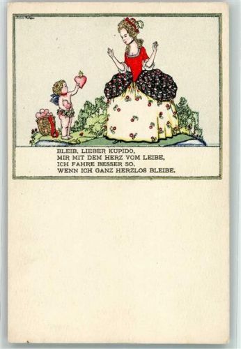 sign. Robert Philippi Rokoko Frau und Amor mit Herzen Verlag BKW 397-4