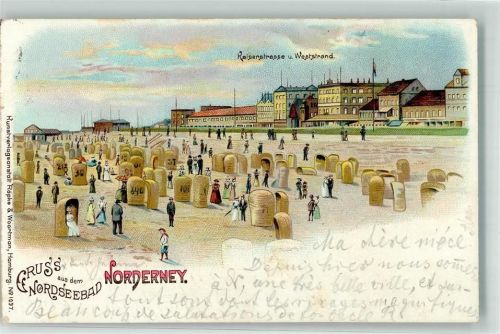 26548 W2982 Norderney 1899 Lithographie Kaiserstraße u. Weststrand