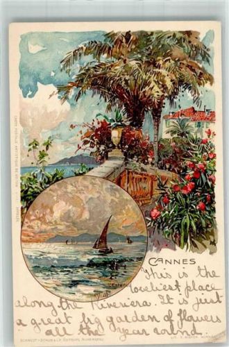 Cannes Segelboot Carte Postale Artistique de Velten No. 461