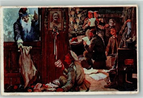 1916 Der feldgraue Weihnachtsmann beschert den Unterstand Nr. 3