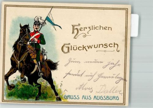Augsburg 1900 Dragoner Soldat mit Fahne Glückwunschkarte Lithographie