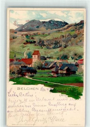 Belchen 1915 sign. Mutter, K. mit Kath. Kirche in Schönau Posthilfstelle Belchen