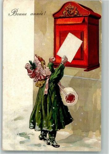1910 Mädchen Briefkasten Brief Bonne Annee Neujahr Brüder Kohn 2523