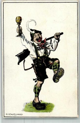 1943 Bayer Typen mit Gewehr und Pokal Heliocolorkarte Zieher, Ottmar 1925
