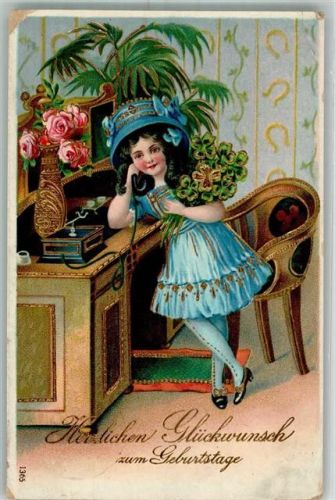 1911 Prägedruck Geburtstag Mädchen mit Hutmode