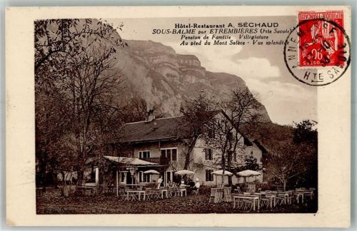 Annemasse 1933 Hotel Gasthaus Sechaud Briefmarke Bildseite Ort lt. Stempel