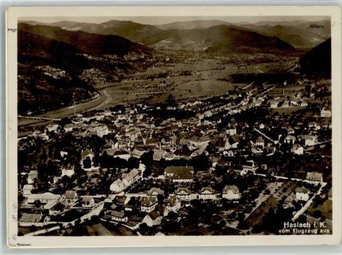 Haslach Fliegeraufnahme Original aufmontierte Verlagsmusterkarte