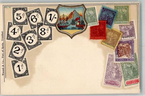 Port of Spain Wappen Briefmarkenkarte